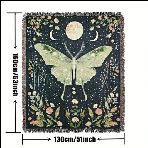 NEW! Lunar Moth Under the Moon Throw Blanket / Tapestry - Picture 3 of 7